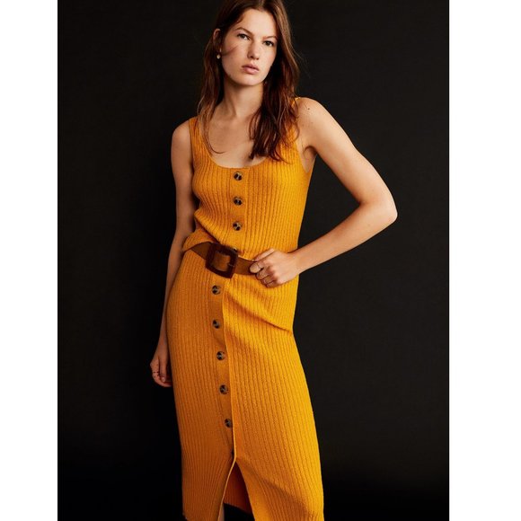 NWT Mango Mustard Elastic Cable Knit Skirt - Picture 7 of 9